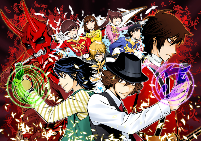 2girls 6+boys 666nao agri alata animification crossover eri_(goseiger) fujisawa_naoyuki gosei_black gosei_blue gosei_pink gosei_red gosei_yellow henshin hidari_shoutarou hyde_(goseiger) kamen_rider kamen_rider_den-o_(series) kamen_rider_w momotaros moune multiple_boys multiple_girls philip philip_(kamen_rider) samurai_sentai_shinkenger tokusatsu shiba_takeru shinken_red super_sentai tensou_sentai_goseiger