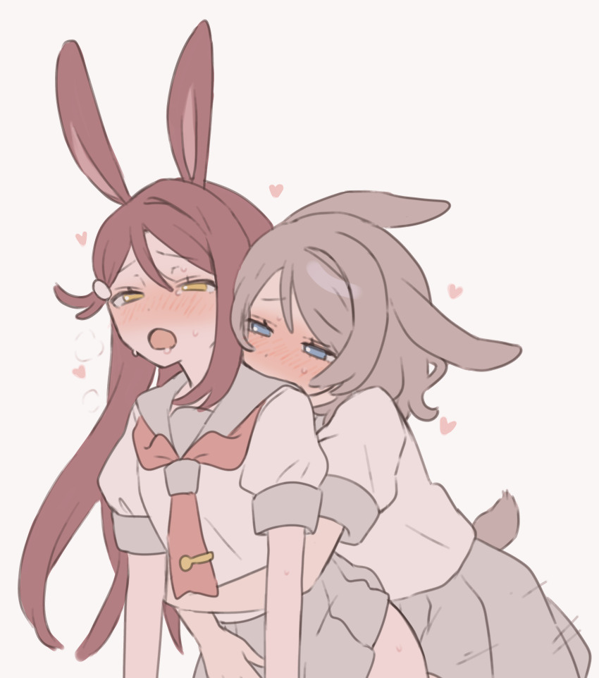 ass blush clothes_lift heart kiss love_live! love_live!_sunshine!! multiple_girls open_mouth rabbit_ears sakurauchi_riko school_uniform serafuku skirt skirt_lift sweat tail watanabe_you yuri