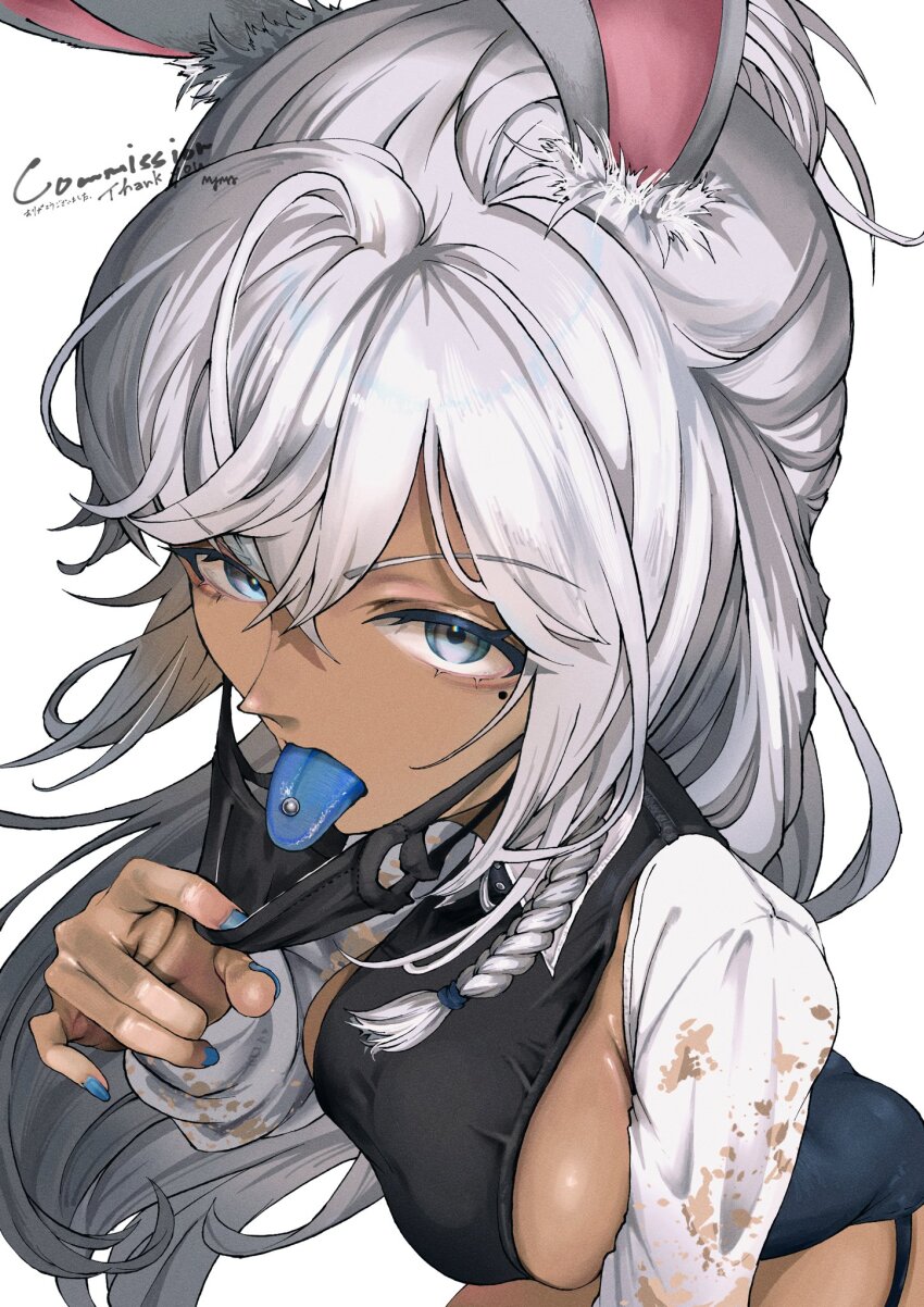 1girl dark-skinned_female dark_skin highres looking_at_viewer mask mayamadesu piercing simple_background tagme tongue tongue_out tongue_piercing