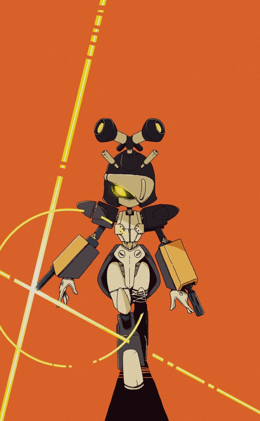1girl blackbeetle female_focus highres mecha_girl medarot robot_girl shadow solo walking yellow_eyes