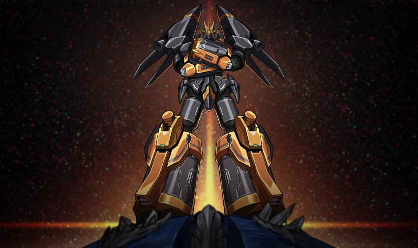 3ok absurdres crossed_arms full_body gunbuster gunbuster_pose highres mecha mecha_focus one-eyed purple_eyes robot science_fiction solo space standing star_(sky) straight-on super_robot top_wo_nerae! top_wo_nerae!_(series)