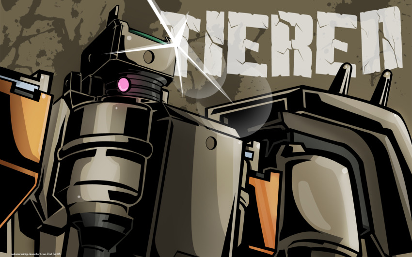 gundam gundam_00 highres mecha no_humans parody robot solo style_parody tengen_toppa_gurren_lagann tieren