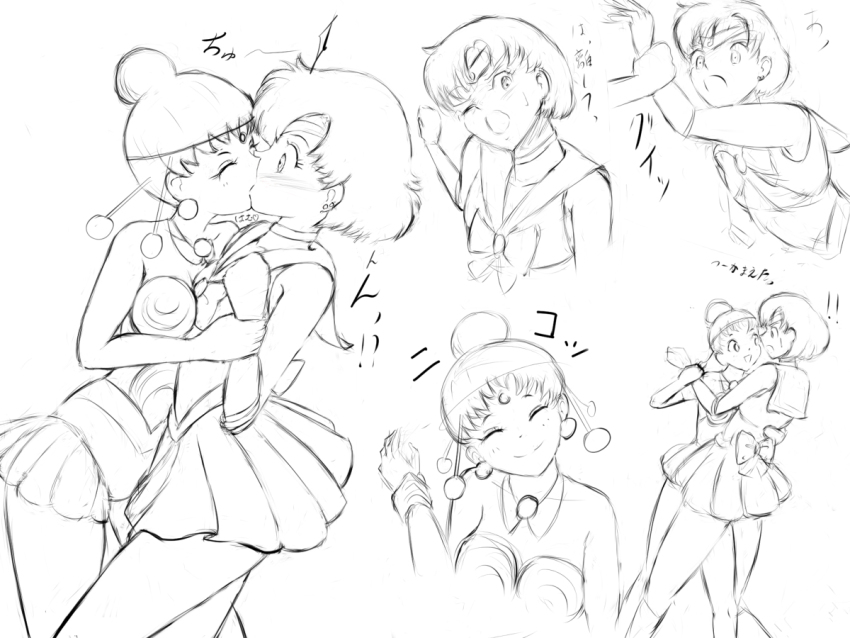 2girls bishoujo_senshi_sailor_moon bishoujo_senshi_sailor_moon_supers doryu0 kiss mizuno_ami multiple_girls pallapalla_(sailor_moon) sailor_mercury sweat sweatdrop tagme toei_animation yuri