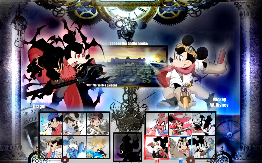 absurdres alien artist_collaboration character_select cosplay disney epic_mickey fantasia_(disney) highres kingdom_hearts marvel mickey_mouse mouse_(animal) multiple_persona musketeer no_humans non-humanoid_robot paintbrush pirate robot roxas_(cosplay) spider-man spider-man_(cosplay) the_three_musketeers tron tron_(character)_(cosplay) twistedterra vampire wizard