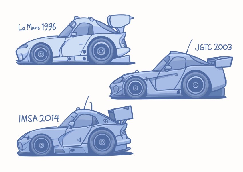 arhentol car chibi commentary dodge_(company) dodge_viper english_commentary evolution from_side highres imsa_sportscar_championship motor_vehicle no_humans race_vehicle racecar radio_antenna spoiler_(automobile) sports_car super_gt vehicle_focus