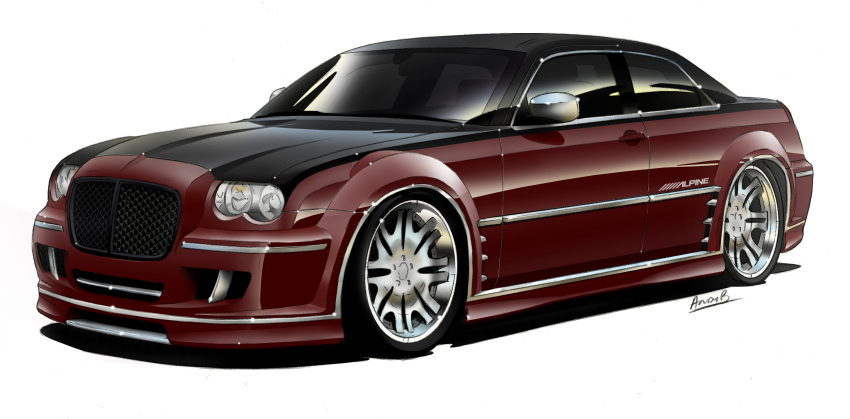 andy_blackmore brown_car car chrysler chrysler_300 commentary concept_art english_commentary highres motor_vehicle need_for_speed need_for_speed:_carbon no_humans official_art production_art shadow signature simple_background vehicle_focus white_background