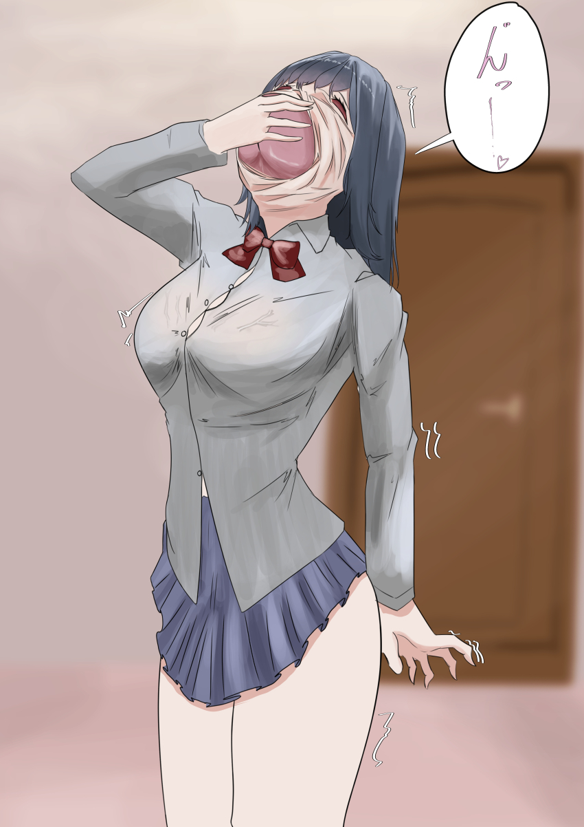 1girl absurdres bow bowtie breasts door highres large_breasts skinsuit skirt tagme