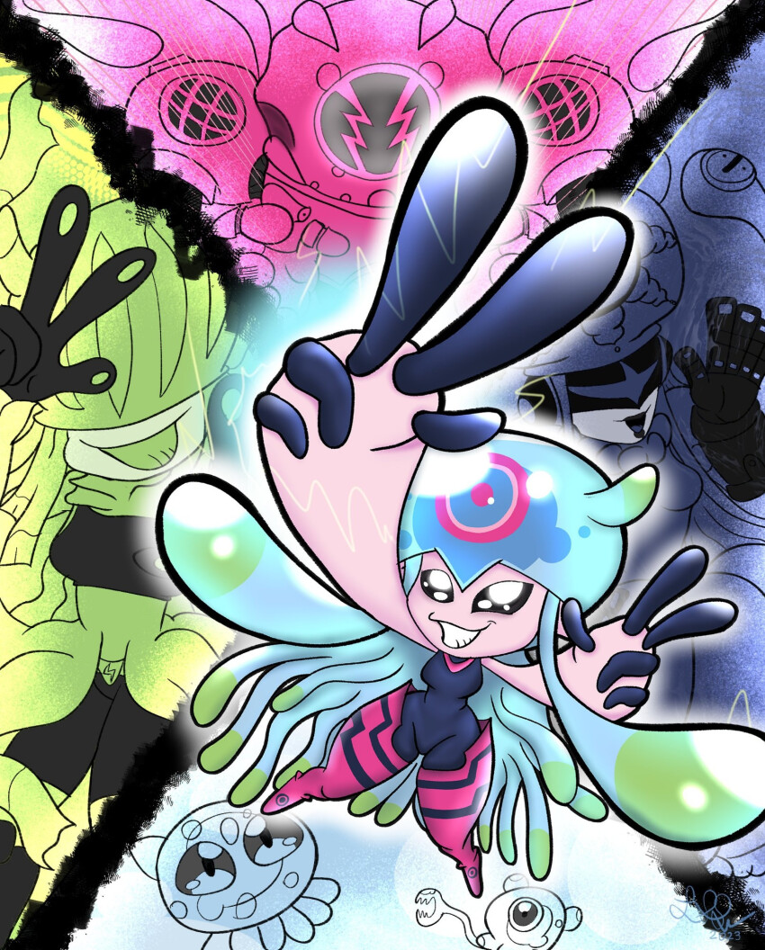 amphimon android armor digimon digimon_(creature) diving_suit full_armor gynoid highres jellyfish_girl jellymon mask mecha_girl monster_girl no_eyes puyomon puyoyomon robot_girl tentacle_hair tentacles teslajellymon thetismon