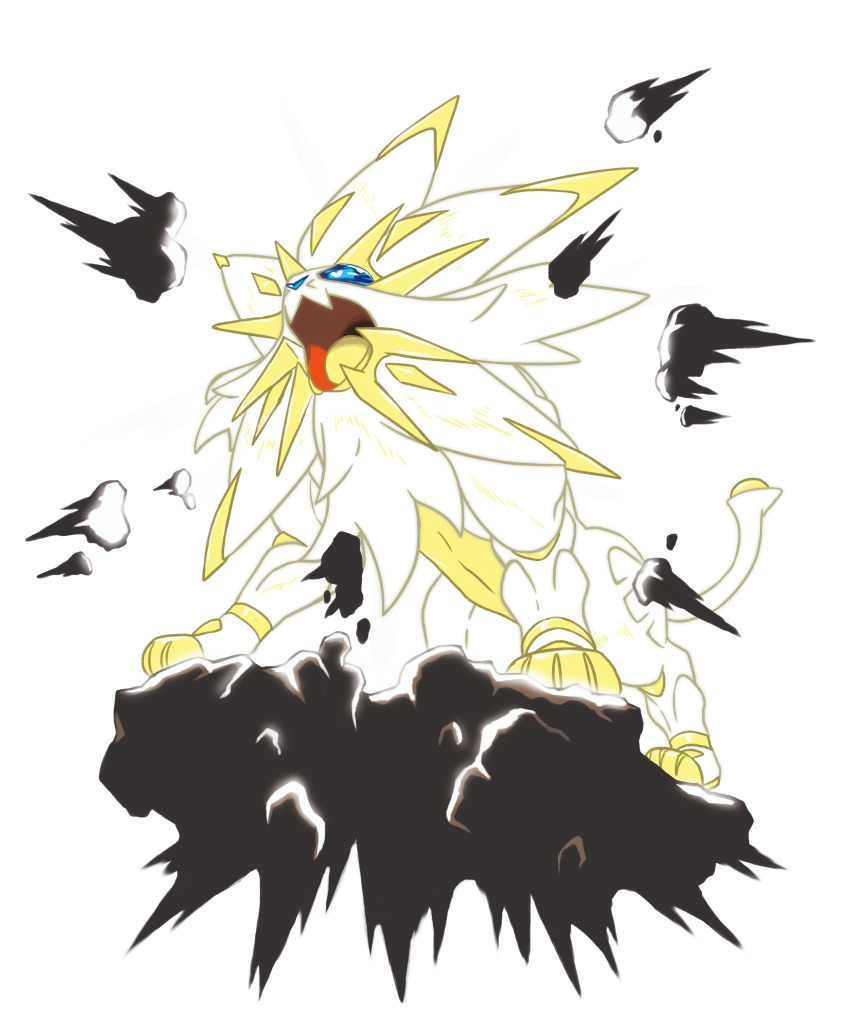 absurdres alternate_form animal_focus artist_request colored_tongue full_body gen_7_pokemon glowing highres legendary_pokemon lion nintendo no_humans official_art open_mouth pokemon pokemon_(creature) pokemon_focus pokemon_sm solgaleo solgaleo_(radiant_sun) solo third-party_source transparent_background yellow_tongue