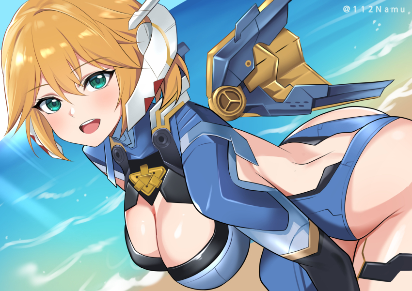 blonde_hair breasts fiora_(xenoblade) green_eyes highres large_breasts mecha-fiora namu_(112namu) short_hair xenoblade_chronicles_(series) xenoblade_chronicles_1