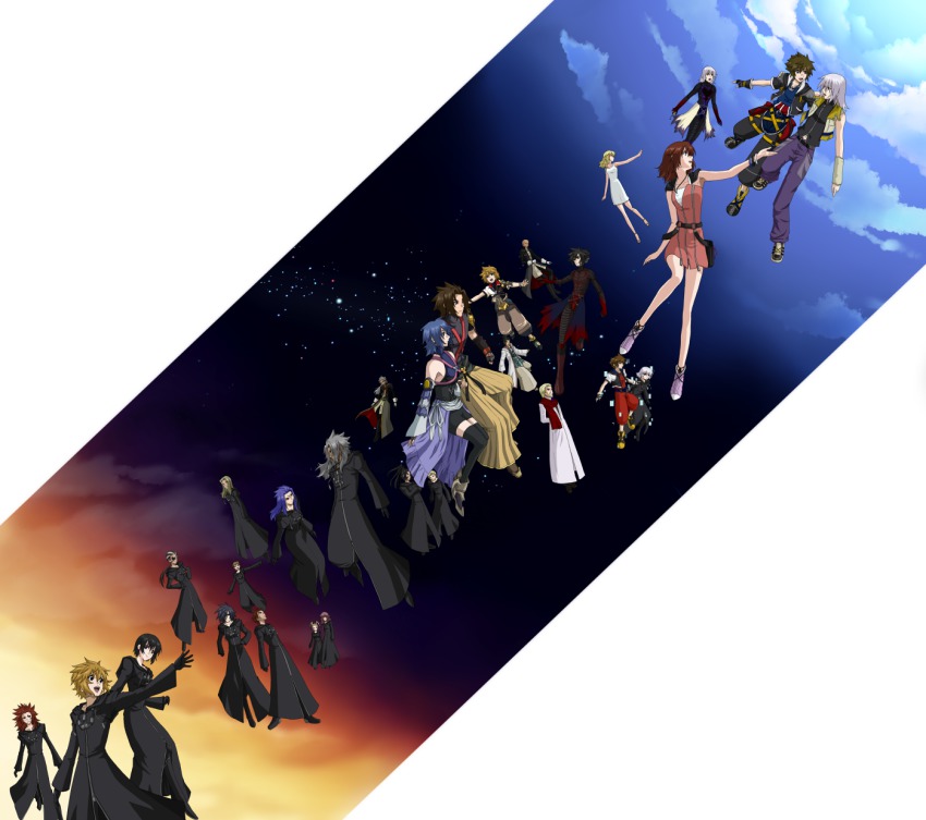 6+boys 6+girls ansem_seeker_of_darkness ansem_the_wise aqua_(kingdom_hearts) axel beard black_coat_(kingdom_hearts) black_hair black_thighhighs blonde_hair blow_wind blue_hair brown_hair demyx eyepatch facial_hair fingerless_gloves gloves gundam gundam_seed gundam_seed_destiny hakama hakama_skirt highres japanese_clothes kairi_(kingdom_hearts) kairi_(shery_rakuura) kingdom_hearts kingdom_hearts_358/2_days kingdom_hearts_birth_by_sleep kingdom_hearts:_chain_of_memories kingdom_hearts_coded kingdom_hearts_ii larxene lexaeus luxord marluxia master_eraqus master_xehanort multiple_boys multiple_girls namine organization_xiii parody pink_hair red_hair riku_(kingdom_hearts) riku_replica roxas saix shuu_(blow_wind) silver_hair skirt sora_(kingdom_hearts) spoilers style_parody terra_(kingdom_hearts) thighhighs vanitas_(kingdom_hearts) ventus_(kingdom_hearts) vexen xaldin xehanort&#039;s_heartless xemnas xigbar xion_(kingdom_hearts) zexion