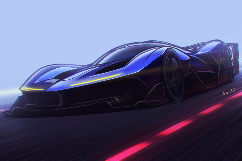 artist_name blue_car car glowing kai55 motion_blur motor_vehicle no_humans red_bull red_bull_rb17 road sky spoiler_(automobile) vehicle_focus