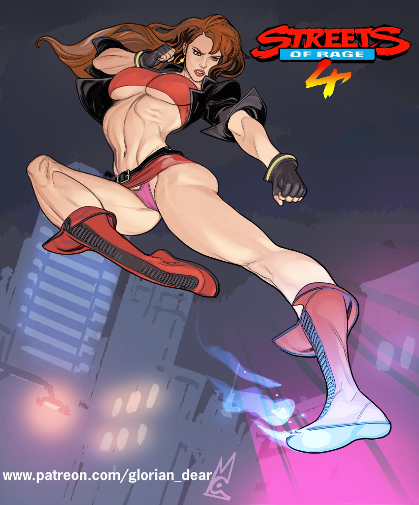 1girl absurdres blaze_fielding breasts glorian_dear highres kicking large_breasts long_hair streets_of_rage streets_of_rage_4