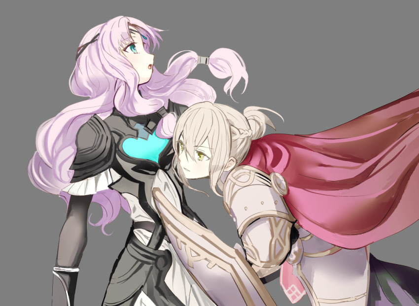 2girls armor effie_(fire_emblem) effie_(resplendent)_(fire_emblem) fire_emblem fire_emblem:_the_blazing_blade fire_emblem_fates fire_emblem_heroes florina_(fire_emblem) florina_(resplendent)_(fire_emblem) hair_bun multiple_girls nintendo shoochiku_bai shoulder_armor single_hair_bun