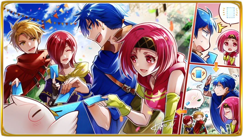 2boys 2girls ballot ballot_box blonde_hair blue_cape blue_eyes bob_cut cape chibi colm_(fire_emblem) feh_(fire_emblem_heroes) fingerless_gloves fire_emblem fire_emblem:_the_blazing_blade fire_emblem:_the_sacred_stones fire_emblem_heroes gloves hair_over_one_eye headband hood hooded_cape leila_(fire_emblem) matthew_(fire_emblem) multiple_boys multiple_girls neimi_(fire_emblem) nintendo non-web_source official_art purple_eyes purple_hair red_cape red_hair short_hair yellow_cape yellow_gloves