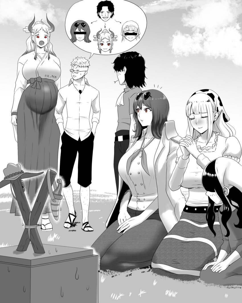 4girls breasts comic highres huge_breasts if_they_mated isuka_(one_piece) kmvt marco_(one_piece) moda_(one_piece) mother_and_daughter mother_and_son multiple_girls one_piece portgas_d._ace pregnant yamato_(one_piece)