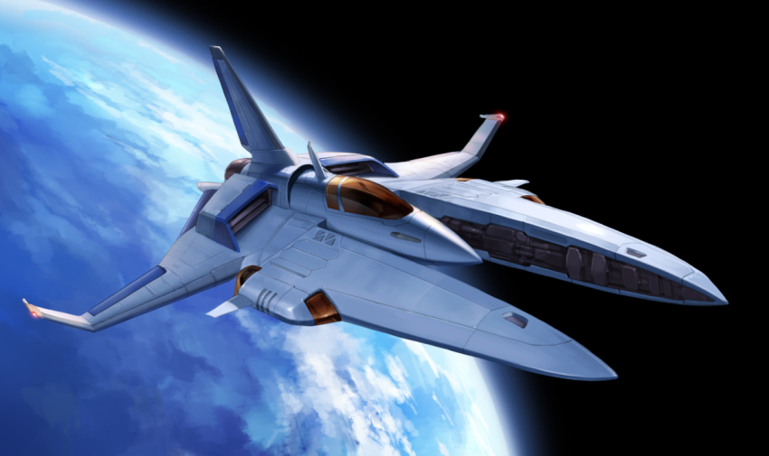 antennae canards canopy cloud energy_cannon gradius konami lights machinery missile_pod ocean orbit planet realistic retro_artstyle science_fiction space spacecraft starfighter taedu thrusters vic_viper zero_gravity