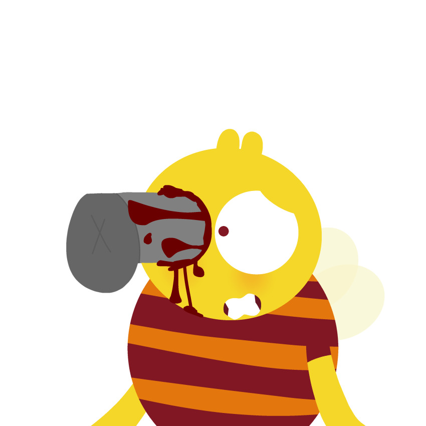 1boy absurdres barnaby_(lu_&amp;_the_bally_bunch) bee blood bug cartoonito clenched_teeth cock_in_eye eye_fuck eye_penetration highres insect lu_&amp;_the_bally_bunch pain penis shrunken_irises solo teeth white_background