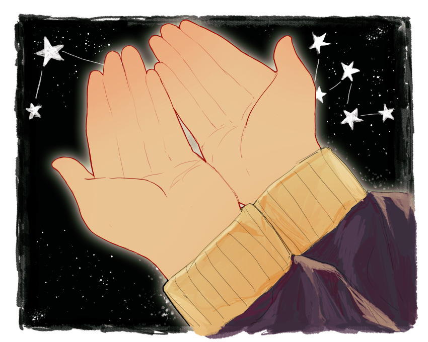 1girl absurdres anli_(jwcpp4sum0mgk5r) bang_dream! bang_dream!_it&#039;s_mygo!!!!! border commentary hand_focus highres long_sleeves sky solo star_(sky) star_(symbol) starry_sky takamatsu_tomori white_border