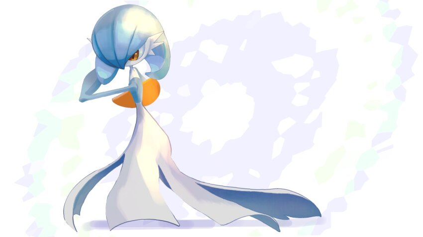 alternate_color blue_hair blue_skin bob_cut colored_skin dress gardevoir gen_3_pokemon highres multicolored_skin mxlaghrsuk33yws nintendo orange_eyes pokemon pokemon_(creature) shiny_pokemon simple_background two-tone_skin white_dress white_skin