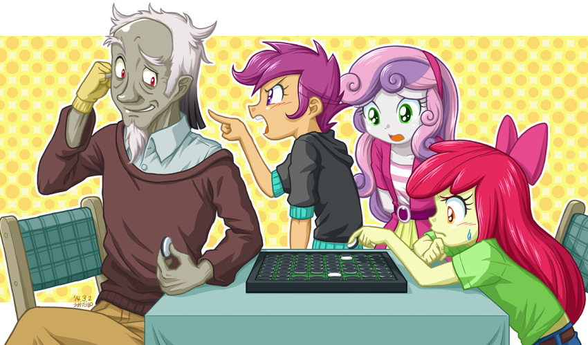1boy 3girls apple_bloom cutie_mark_crusaders discord_(my_little_pony) go_(board_game) multiple_girls my_little_pony my_little_pony:_equestria_girls my_little_pony:_friendship_is_magic personification scootaloo sweetie_belle tagme uotapo