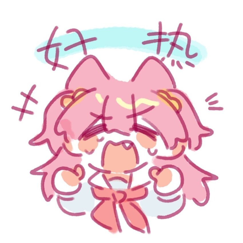 +++ 1girl :d =_= blush_stickers chibi chibi_only commentary_request facing_viewer fang long_hair long_sleeves miyamasuzaka_girls&#039;_academy_school_uniform momoi_airi neckerchief notice_lines open_mouth pink_hair project_sekai red_neckerchief school_uniform smile solo translation_request two_side_up v-shaped_eyebrows white_background woodonly