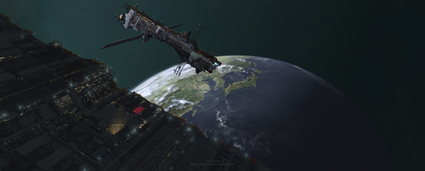 absurdres artist_name cloud construction earth_(planet) fan_wennan highres lights no_humans orbit original people&#039;s_republic_of_china_flag planet radio_antenna scenery science_fiction sky solar_panel space spacecraft space_station star_(sky) starry_sky watermark web_address zero_gravity