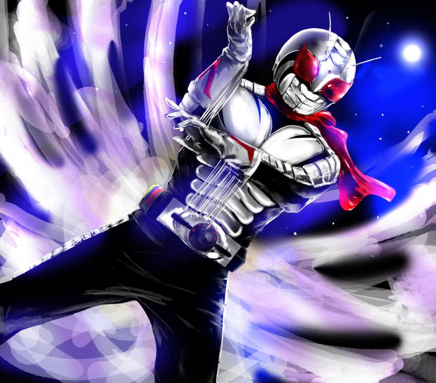 bad_id bad_pixiv_id dutch_angle highres kamen_rider kamen_rider_super-1 kamen_rider_super-1_(series) male_focus nof scarf sky solo