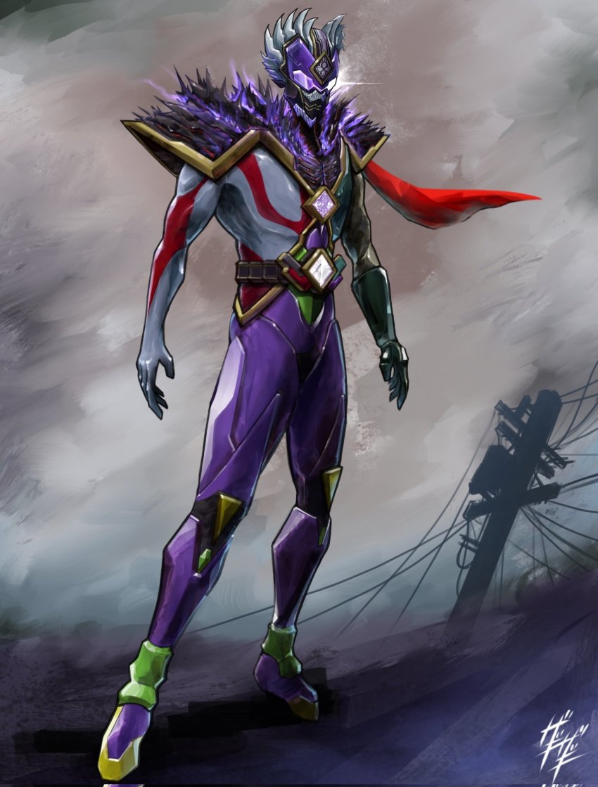 1boy antennae armor armored_boots belt bident bodysuit boots breastplate company_connection compound_eyes creator_connection crossover eva_01 evangelion:_3.0+1.0_thrice_upon_a_time full_armor fusion gauntlets gloves glowing glowing_eyes godzilla godzilla_(series) godzilla_(shin) helmet highres interface_headset_(evangelion) kaiju kamen_rider kamen_rider_01_(series) kamen_rider_1 kamen_rider_1_(shin) kamen_rider_1_(shin_kamen_rider) kamen_rider_metsuboujinrai mask mutant neon_genesis_evangelion pauldrons polearm purple_armor purple_eyes rebuild_of_evangelion red_armor rider_belt shin_godzilla shin_japan_heroes_universe shin_kamen_rider shin_ultraman shoulder_armor shoulder_pads solo spines studio_khara toei_company toho tokusatsu trait_connection tsuburaya_productions ultra_series ultraman ultraman_(shin) ultraman_(shin_ultraman) weapon zagizagi
