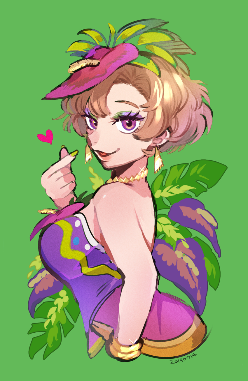 1girl alternate_costume animification bracelet clarice_(disney) disneyland dress earrings eyelashes highres jewelry looking_at_viewer mickey_mouse_&amp;_friends moov_(mb_52) open_mouth personification purple_eyes short_hair solo upper_body