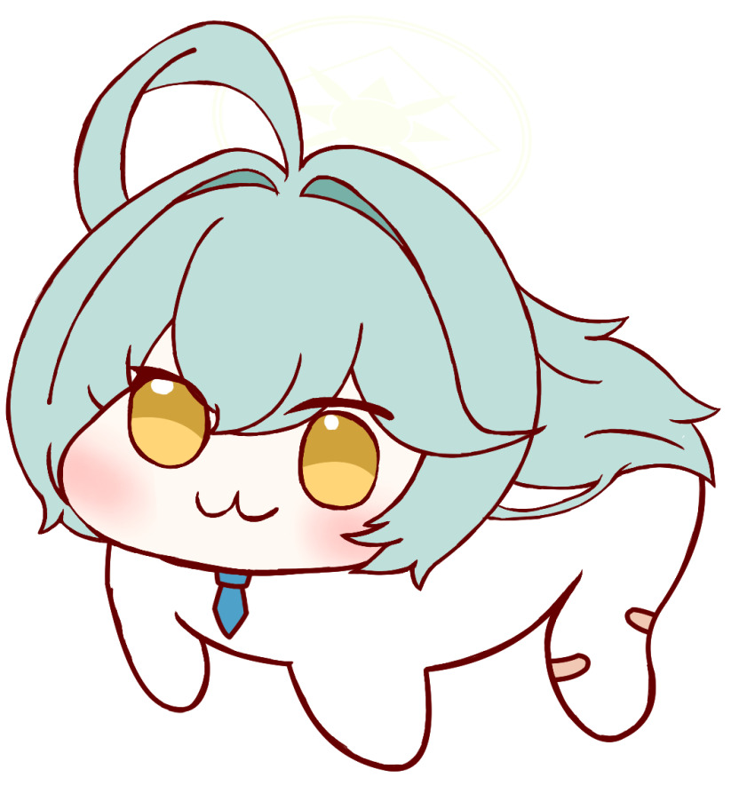1girl ahoge bandages blue_archive blue_hair blush doro_(nikke) halo long_hair meme ponyupdaddy solo transparent_background yellow_eyes yellow_halo yume_(blue_archive)