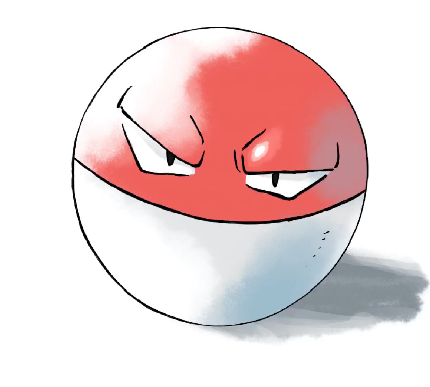 ball black_eyes commentary darji full_body furrowed_brow game_freak gen_1_pokemon half-closed_eyes looking_at_viewer nintendo no_humans pokemon pokemon_(creature) pokemon_focus solo voltorb white_background