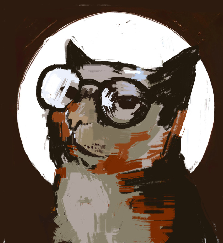 1other animal calico_(pattern) calico_cat cat closed_mouth cosplay disco_elysium expressionless glasses highres kim_kitsuragi kim_kitsuragi_(cosplay) rusemary solo