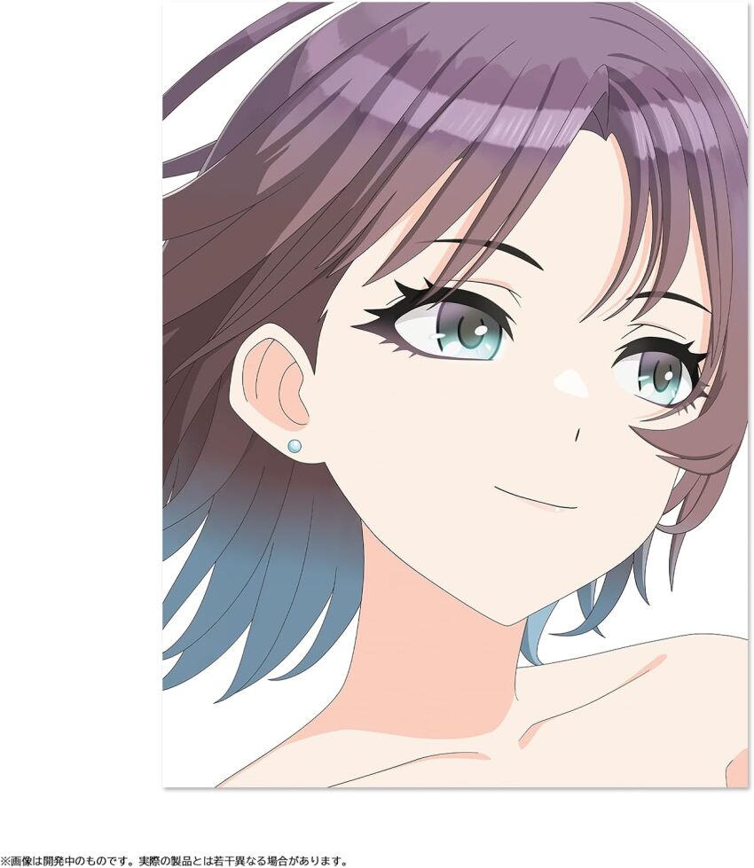 1girl asakura_toru bare_shoulders blue_eyes earrings gradient_hair highres idolmaster idolmaster_shiny_colors jewelry multicolored_hair official_art short_hair smile solo white_background