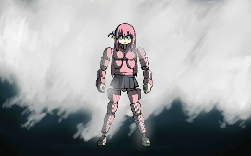 1girl bocchi_the_rock! gotoh_hitori highres kamen_rider kamen_rider_geats_(series) kick_back_(song) looking_at_viewer parody solo somechime_(sometime1209) steam yonezu_kenshi_(person)
