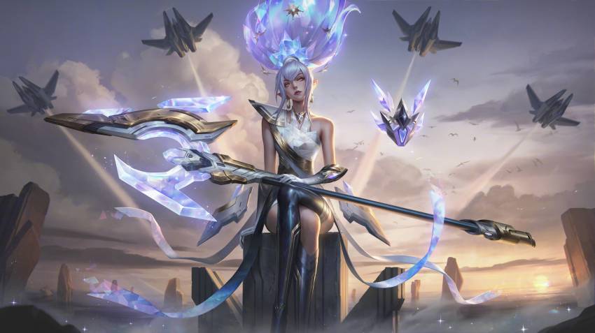 absurdres dress highres janna_(league_of_legends) league_of_legends official_alternate_costume official_art staff_(weapon) tagme