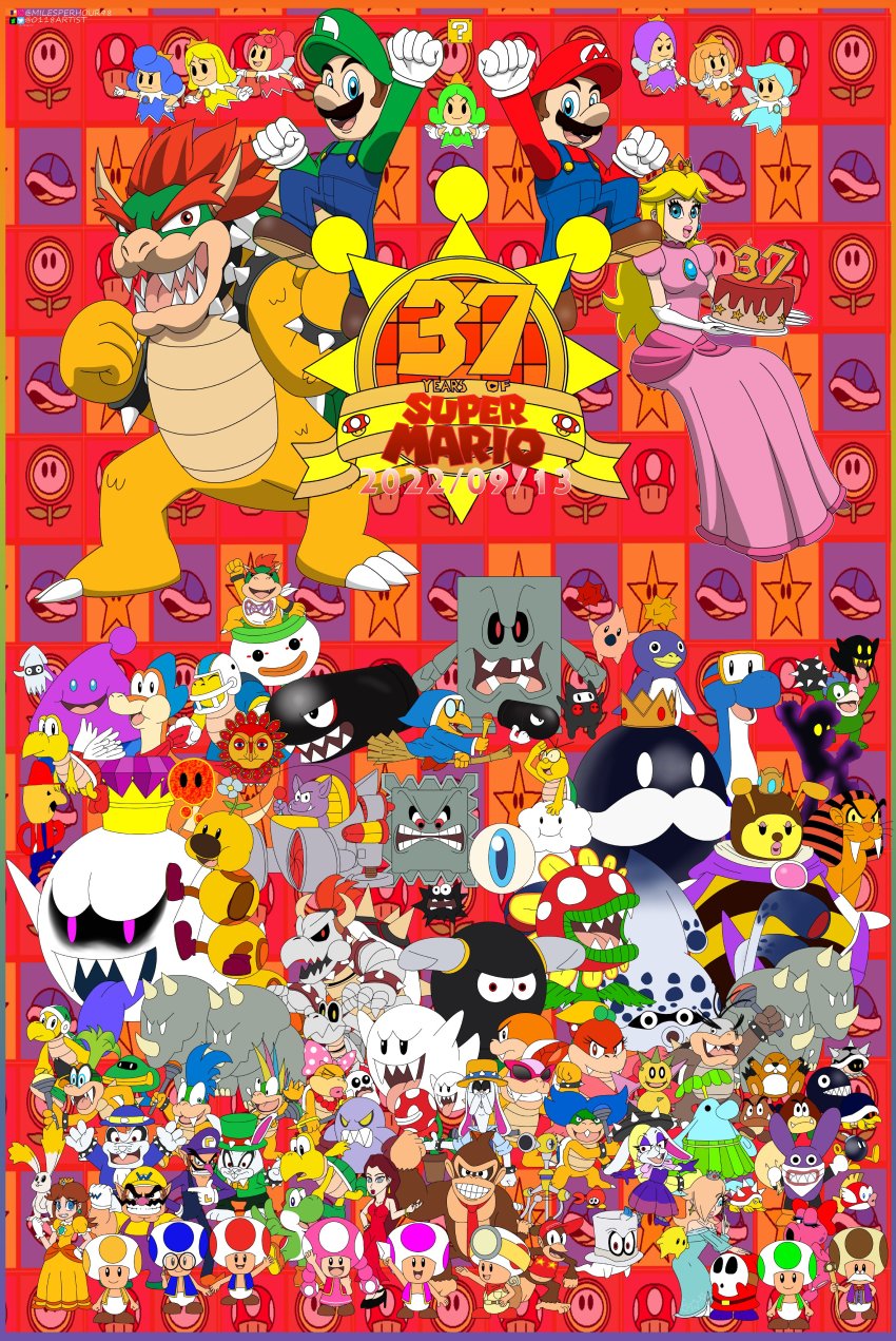 6+boys 6+girls 6+others ?_block absurdres angry angry_sun anniversary banzai_bill big_boo bird birdo blooper_(mario) blue_shell blue_shell_(mario) bob-omb bomb_boo bony_beetle boo_(mario) boom_boom bowser bowser_jr. broozer bullet_bill buzzy_beetle cake cappy_(mario) captain_toad chain_chomp chargin&#039;_chuck cheep_cheep coin_coffer cosmic_clone crown diddy_kong donkey_kong donkey_kong_(1981_game) donkey_kong_(series) donkey_kong_country dorrie dress dry_bones dry_bowser everyone f.l.u.d.d. facial_hair fat fat_man fire_flower flying food fuzzy galoomba gloves goomba gooper_blooper grin hammer_bro hammer_bro hariet_(mario) hat highres honey_queen_(mario) huckit_crab hungry_luma_(super_mario_galaxy) iggy_koopa kamek king_bob-omb king_boo king_totomesu koopa_clown_car koopa_paratroopa koopa_shell koopa_troopa koopalings lakitu larry_koopa lava_bubble lemmy_koopa long_hair looking_at_viewer lubba ludwig_von_koopa luigi luigi&#039;s_mansion luma_(mario) mario mario_(series) mask monty_mole morton_koopa_jr. mr._i multiple_boys multiple_girls multiple_others mustache nabbit new_super_mario_bros. new_super_mario_bros._u new_super_mario_bros._wii ninji_(mario) nintendo pauline_(mario) peepa_(mario) penguin penguin_(mario) petey_piranha pianta piranha_plant plessie plumber pokey_(mario) pom_pom_(mario) princess princess_daisy princess_peach rango_(mario) red_dress red_hair reznor rosalina roy_koopa shadow_mario shine_sprite short_hair shy_guy smile spewart_(mario) spike_(mario) spikes spiny sprixie_princess star_(symbol) star_bunny sunglasses super_mario_3d_land super_mario_3d_world super_mario_64 super_mario_bros._1 super_mario_bros._2 super_mario_bros._3 super_mario_galaxy super_mario_land super_mario_land_2 super_mario_maker_2 super_mario_odyssey super_mario_sunshine super_mario_world super_mario_world_2:_yoshi&#039;s_island super_mushroom super_star_(mario) tatanga thwomp toad_(mario) toadette toadsworth topper_(mario) waluigi wario wario_land waving wendy_o._koopa whomp wiggler wings yoshi