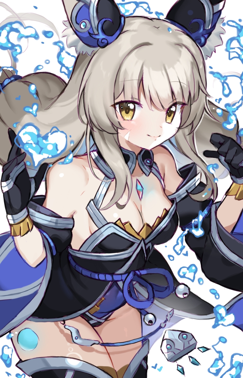 1girl alternate_color animal_ear_fluff black_dress black_gloves black_leotard blush breasts closed_mouth cowboy_shot dress gloves grey_hair heart highres leotard long_hair looking_at_viewer nia_(blade)_(xenoblade) nia_(xenoblade) small_breasts smile solo suuuuica water white_background xenoblade_chronicles_(series) xenoblade_chronicles_2 yellow_eyes