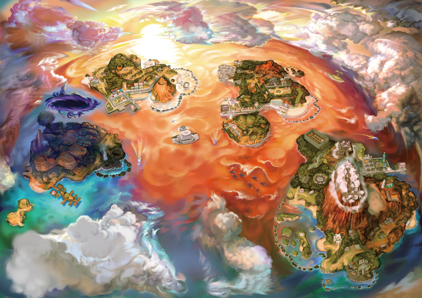 absurdres alola_map artist_request beach boat building city cloud cloudy_sky desert dock fog forest gen_3_pokemon highres island map melemele_island mountain nature nintendo no_humans ocean official_art orange_sky paniola_ranch pokemon pokemon_(creature) pokemon_usum second-party_source sky sunset town tree vast_poni_canyon volcano wailord water watercraft wela_volcano_park