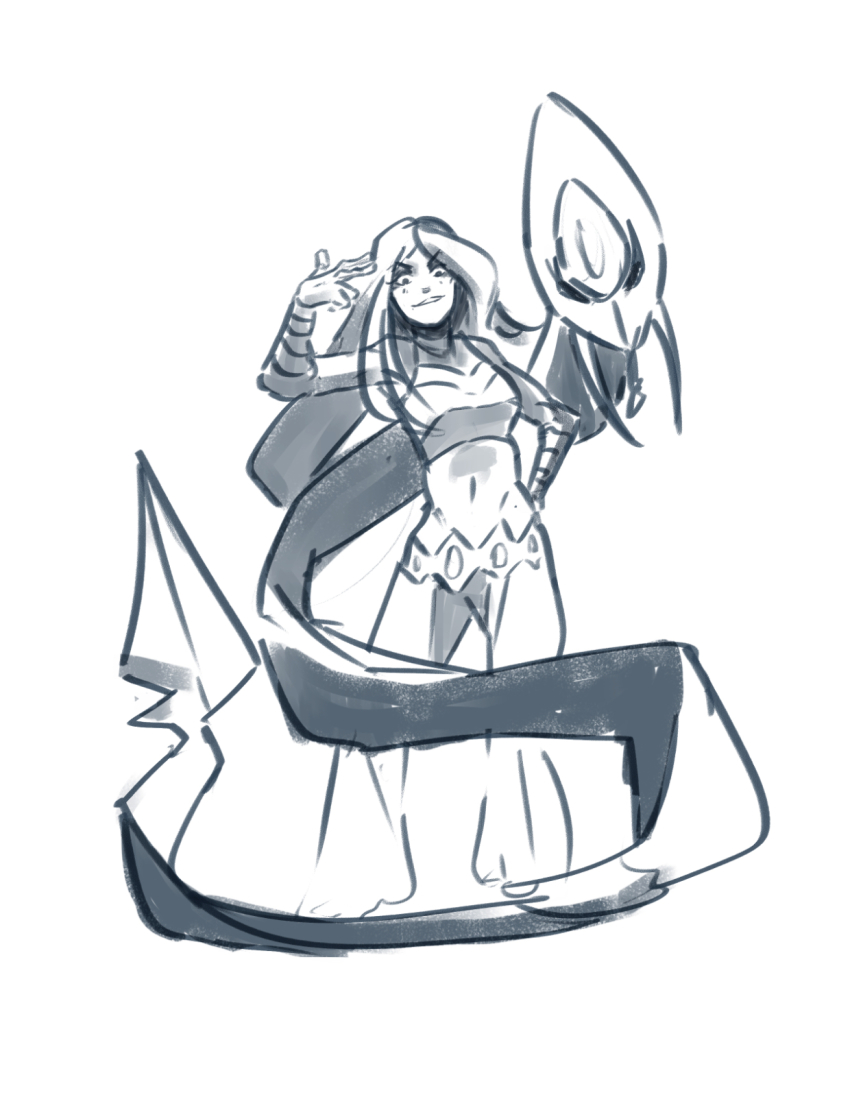 belt crop_top drawfag finger_gun finger_gun_to_head frontier_brain gen_3_pokemon gloves highres long_hair lucy_(pokemon) midriff monochrome nintendo pants pokemon pokemon_(creature) pokemon_emerald pokemon_rse seviper simple_background sketch smile smirk white_background