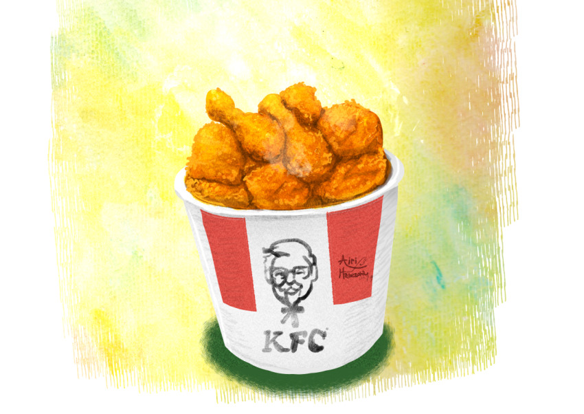 airihanezora artist_name bucket_of_chicken chicken_(food) clip_studio_paint_(medium) food food_focus fried_chicken fried_food kfc no_humans still_life