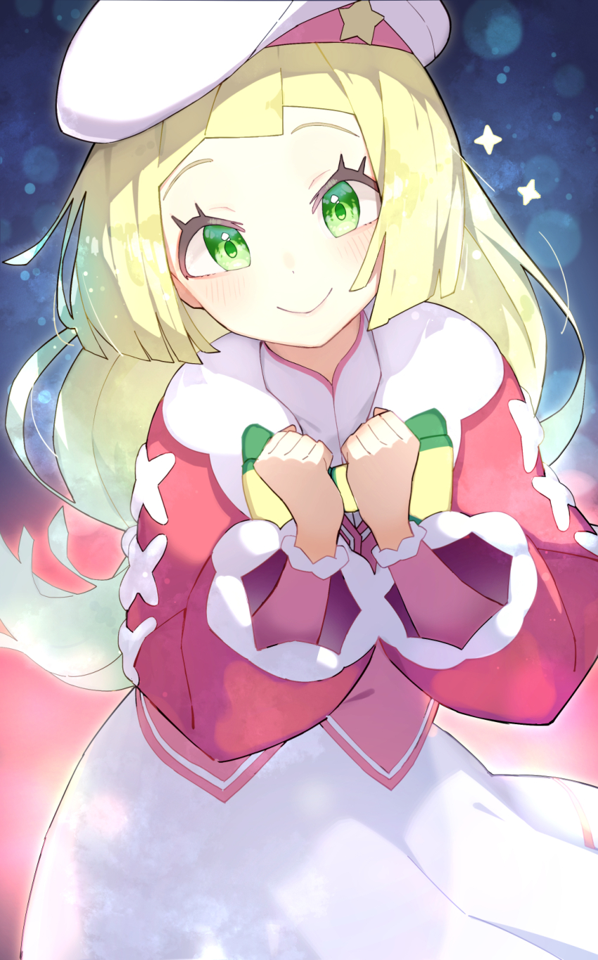 1girl blonde_hair green_eyes lillie_(holiday_2024)_(pokemon) lillie_(pokemon) nintendo official_alternate_costume pokemon pokemon_masters_ex rindoriko solo