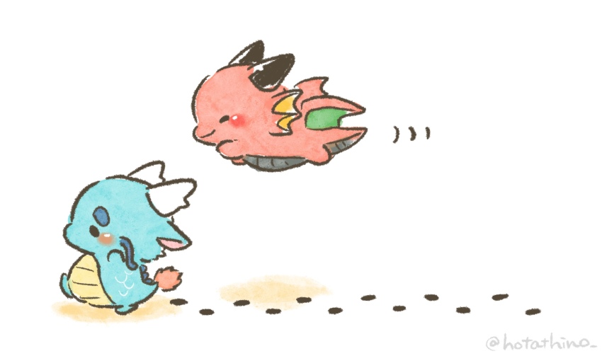 chibi commentary_request dragon eastern_dragon flying footprints full_body highres hotathino looking_to_the_side no_humans original walking western_dragon white_background