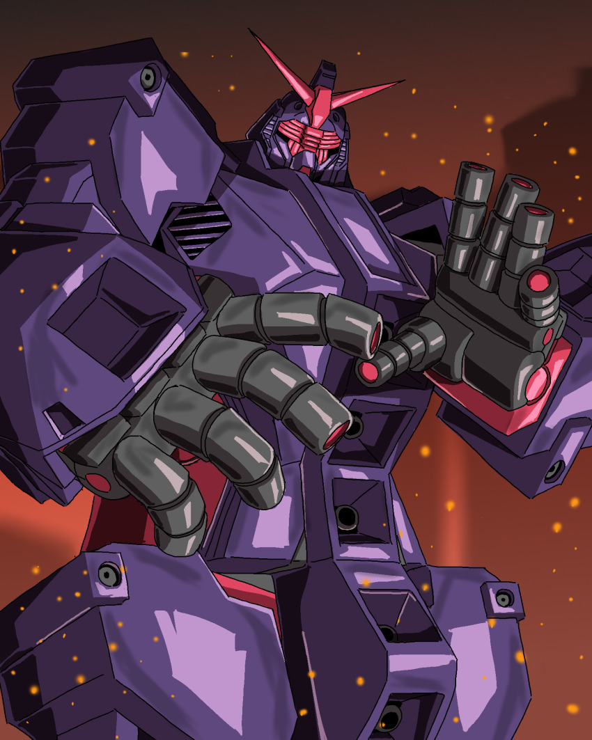 artist_request beam_cannon burning chest_cannon fake_screenshot fire gundam gundam_gquuuuuux highres machinery mecha mecha_focus mobile_suit no_humans psycho_gundam_(gquuuuuux) reactive_armor robot science_fiction solo sparks v-fin