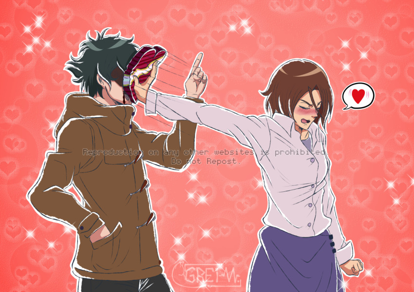 1boy 1girl blush couple digimon heart himekawa_maki nishijima_daigo valentine