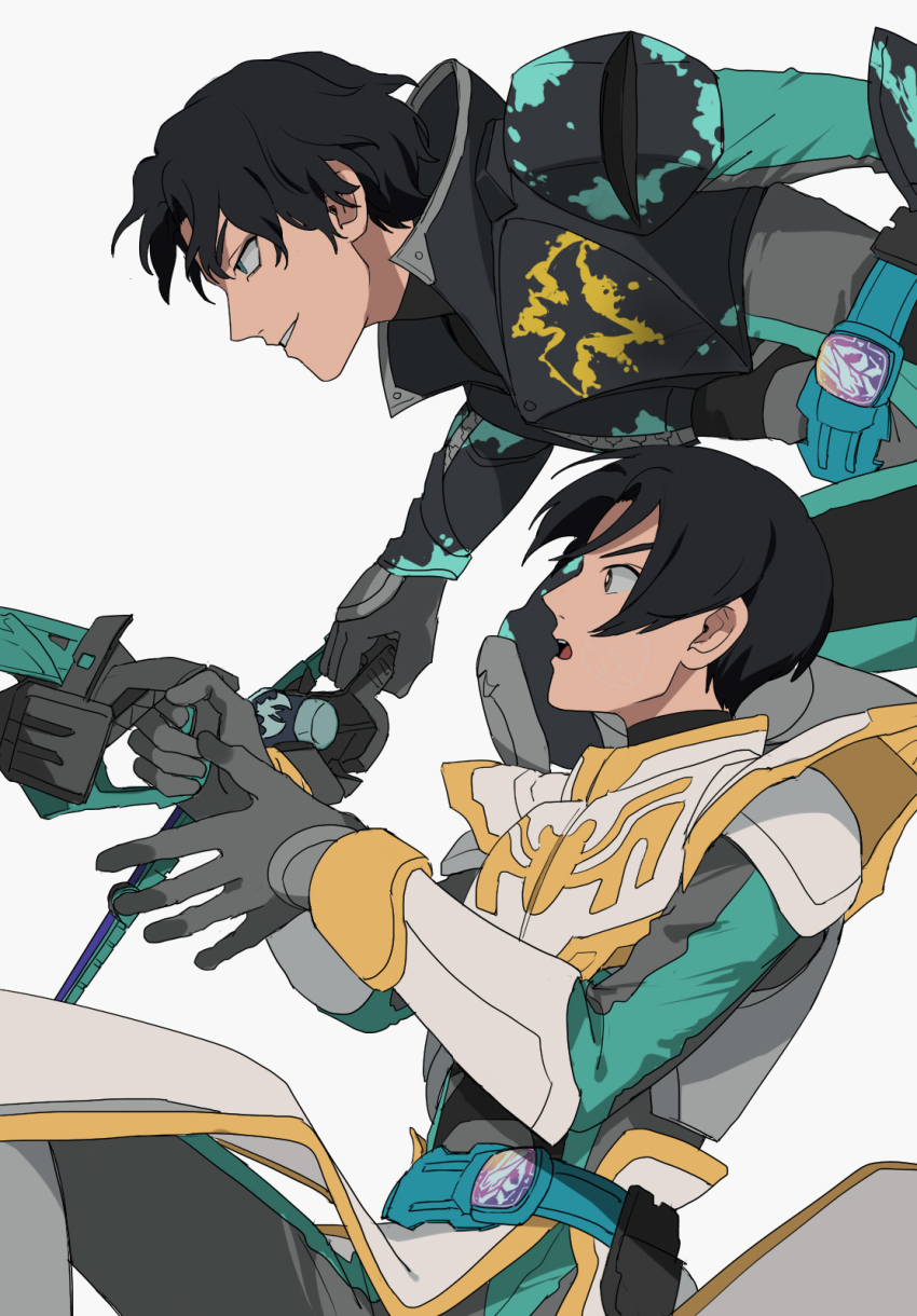 1boy 2boys aqua_eyes armor azkn bat_(animal) bat_genome bat_wings black_armor black_eyes black_hair boots clawed_boots commentary evil_grin evil_smile evilblade fake_horns gloves green_eyes grin gun handgun high_collar highres holding holding_weapon horns igarashi_daiji jewelry kagero_(kamen_rider_revice) kamen_rider kamen_rider_evil kamen_rider_live kamen_rider_revice livegun looking_at_viewer male_focus moon multiple_boys nature night night_sky open_hands pistol rider_belt ring sheath sheathed single_horn sky smile spiked_armor spiked_helmet splatter sword symbol-only_commentary thigh_strap tokusatsu two_sidriver uniform upper_body weapon white_armor white_background white_gloves wings