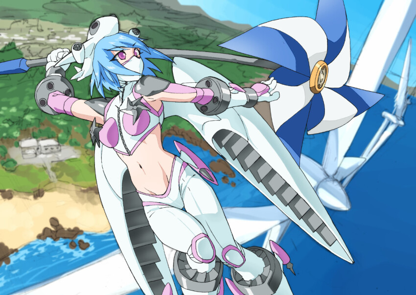 aircraft airplane digimon digimon_(creature) digimon_frontier holding holding_pinwheel jetsilphymon mask pinwheel short_hair