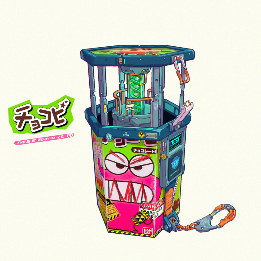 artist_name bandai bomb carabiner chocobi crayon_shin-chan dated double_helix english_text explosive fingerprint_scanner highres iwse_zhang japanese_text logo mixed-language_text nohara_shinnosuke original radiation_symbol signature simple_background sticker translation_request white_background