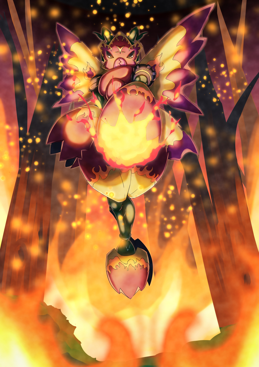 absurdres armor bug digimon digimon_(creature) fire forest highres kotatsu_(nukunuku) nature shadramon wings