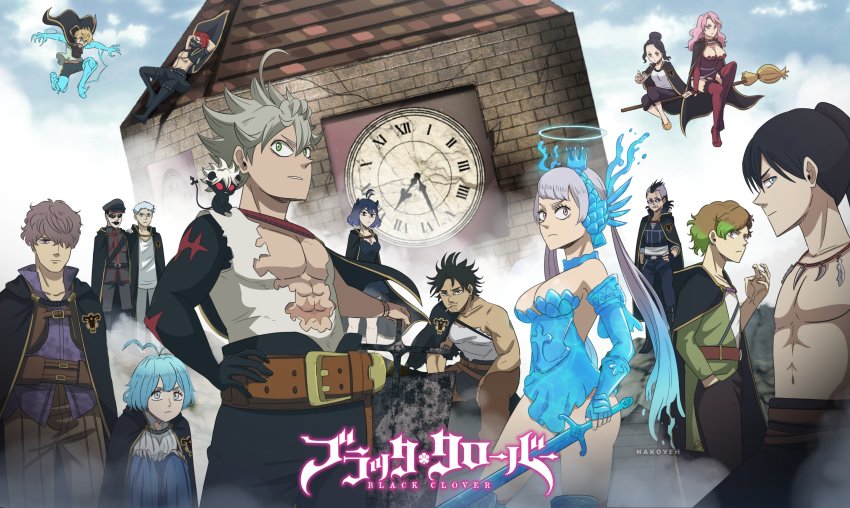 5girls 6+boys absurdres alternate_hair_length alternate_hairstyle asta_(black_clover) black_clover black_hair blonde_hair breasts charmy_pappitson cleavage finral_roulacase garter_straps gauche_adlai gordon_agrippa grey_(black_clover) henry_legolant highres large_breasts long_hair luck_voltia magna_swing multiple_boys multiple_girls nacht_faust noelle_silva purple_eyes red_hair secre_swallowtail silver_hair thighhighs twintails vanessa_enoteca yami_sukehiro zora_ideale